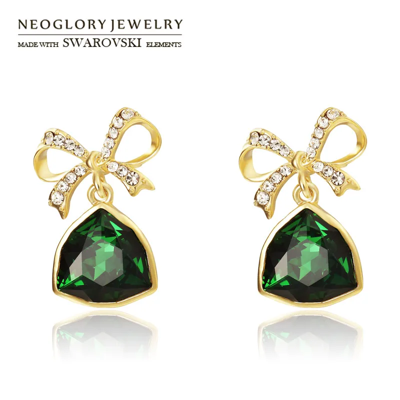 

Neoglory Austria Crystal & Rhinestone Drop Earrings Bowknot Triangle Style Jewelry Light Yellow Gold Color Wholesale Lady Cute