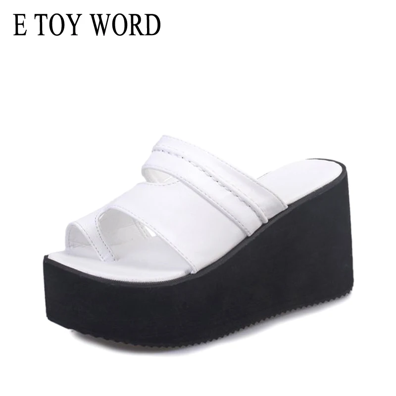 

E TOY WORD women slippers 2019 New ultra high heel platform 10CM sandals summer women's open toe slippers black white