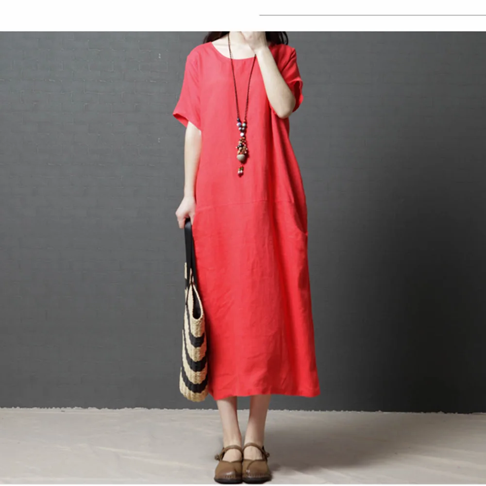 Women Lady Loose Casual Solid Dresses Baggy Oversized Short Sleeve