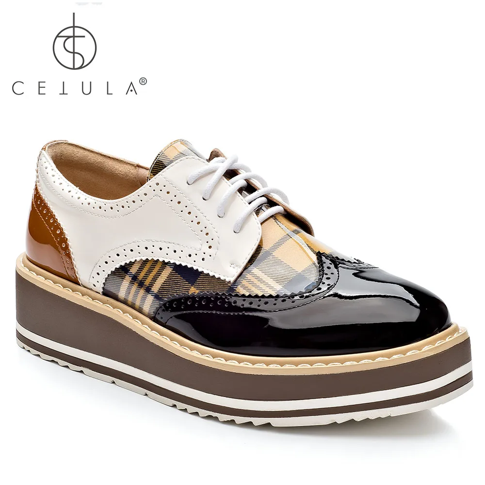 Cetula 2018 Handcrafted Lace up Brogue Detailed Glass Patent Vamp