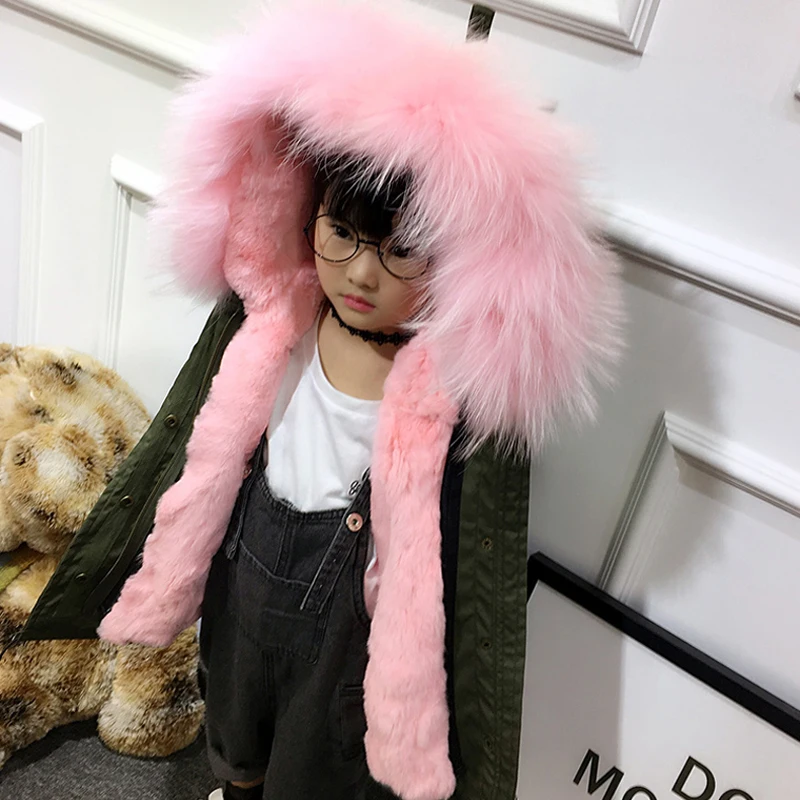 Новая зимняя куртка с кроличьим мехом для девочек; Детское пальто с капюшоном и отстегивающимся мехом енота для мальчиков; детские куртки; парки; TZ103