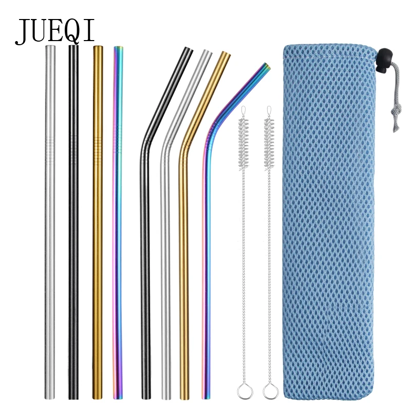 

Reusable Metal Drinking Straws 304 Stainless Steel Sturdy Bent Straight Drinks Straw with Cleaning Brush Bar Party Rainbow straw