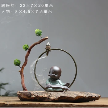 

Arts and crafts Little monk tea in Chinese style wooden frame Buddhist mood Ornament little monk ancient statue home decoration