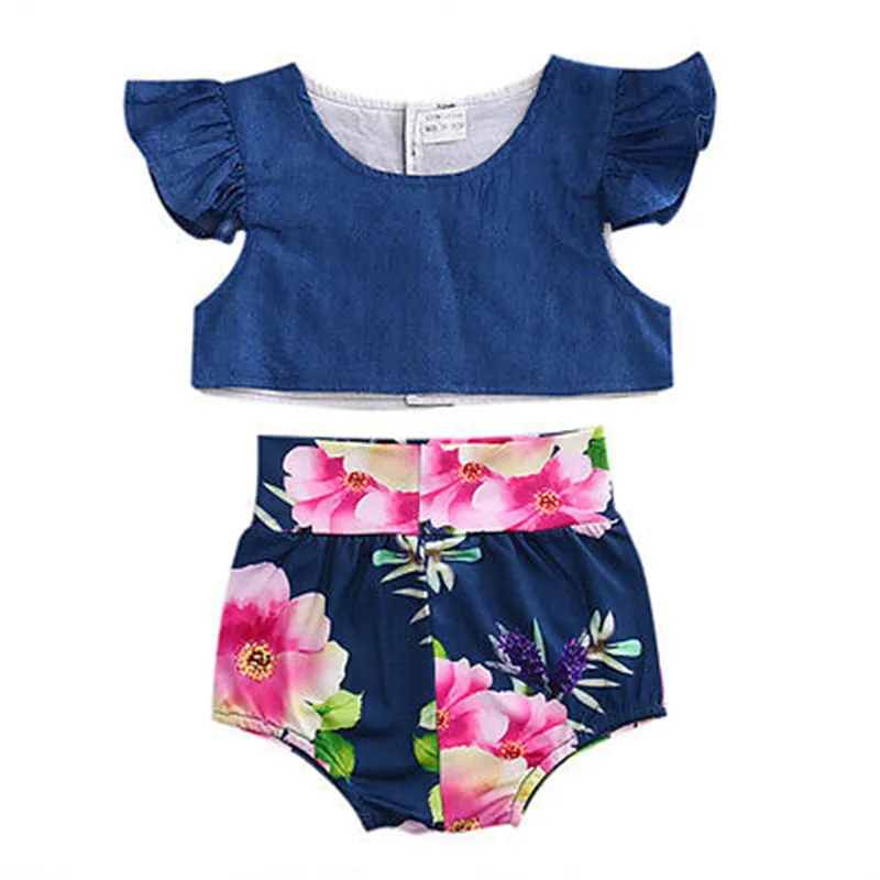 

Toddler Kids Summer Clothes Baby Girl Flying Sleeve Top+Bottom Brirefs Jumpsuit Baby Clothing Set