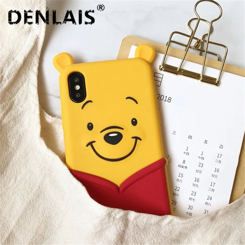 

Cute Silicone Cartoon Case For iPhone XS Max XRR X Case 3D Bear Capa Soft Phone Cases For iPhone 8 8Plus 7 7Plus 6 6S Back Cover
