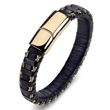 Мужской кожаный браслет и браслет из нержавеющей стали Панк из натуральной кожи тканые браслеты на запястье мужской браслет подарок