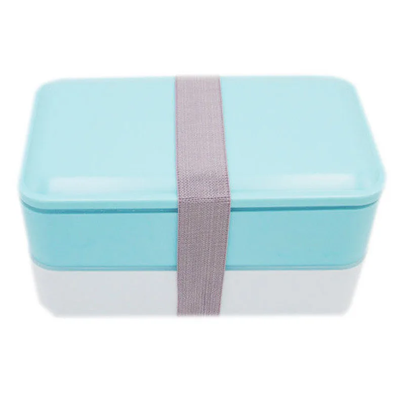 

Double Layer Lunch Box Food Storage Container Microwave Oven Bento Boxes Dinnerware Lunchbox-blue