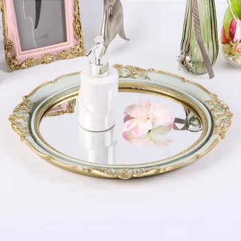 

European-style retro oval bin ear tray carved fruit plate tea tray pastry plate cake tray home model room decoration