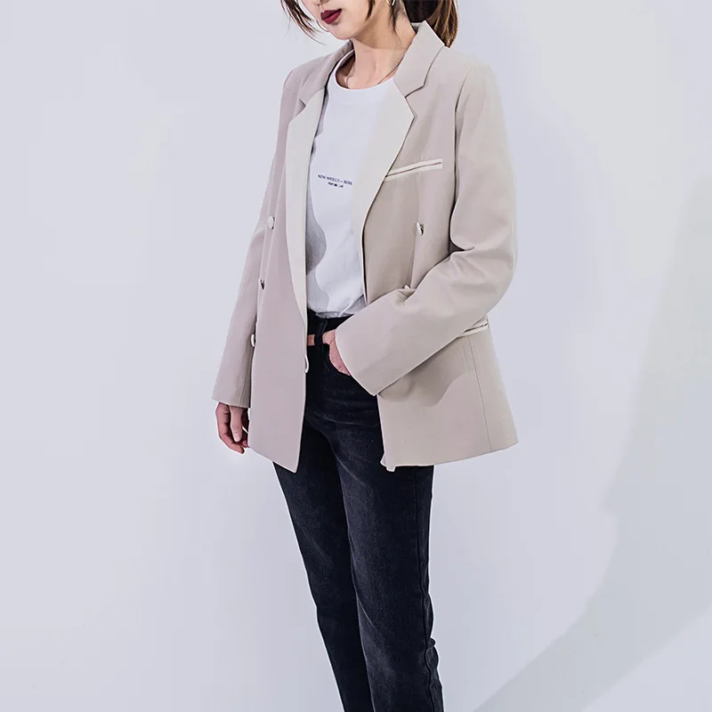 Women's Small Suit 2019 Spring Temperament Thin Lapel Long Sleeve Small Suit Jacket Women Double Breasted Suit Clothes Women