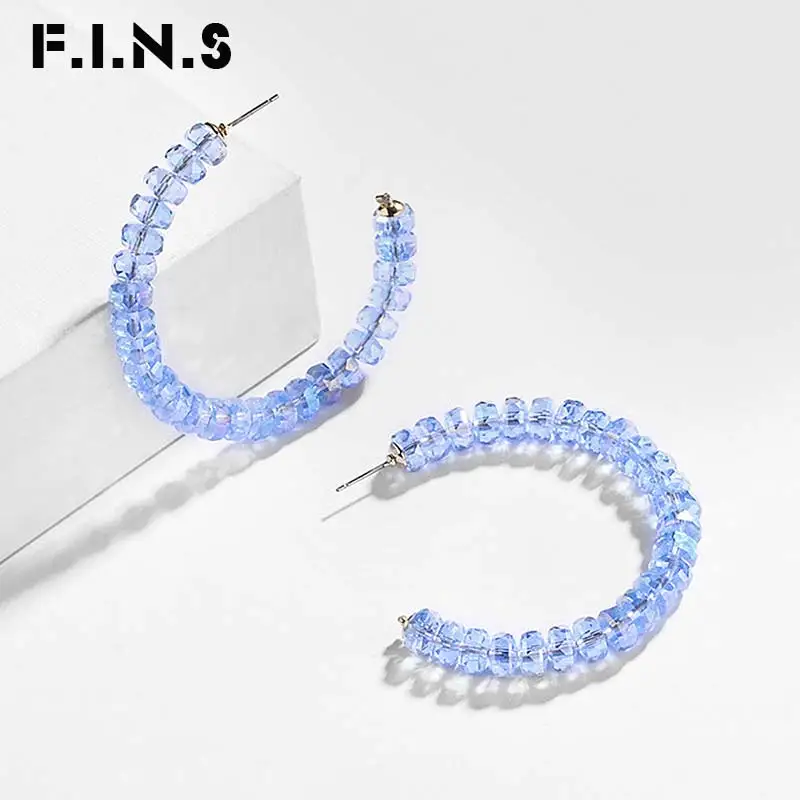 

F.I.N.S 3 Colors Glass Crystal Beads Big Hoop Earrings for Women Korean Style Fashion Jewelry Female Shiny Crystal Earring