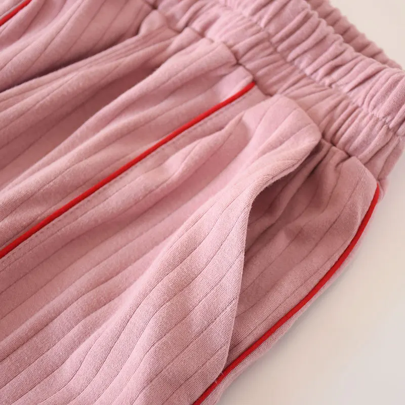 Хлопковые трикотажные женские штаны для сна, весна и осень, одноцветные полосатые домашние штаны, свободные пижамные штаны большого размера для женщин