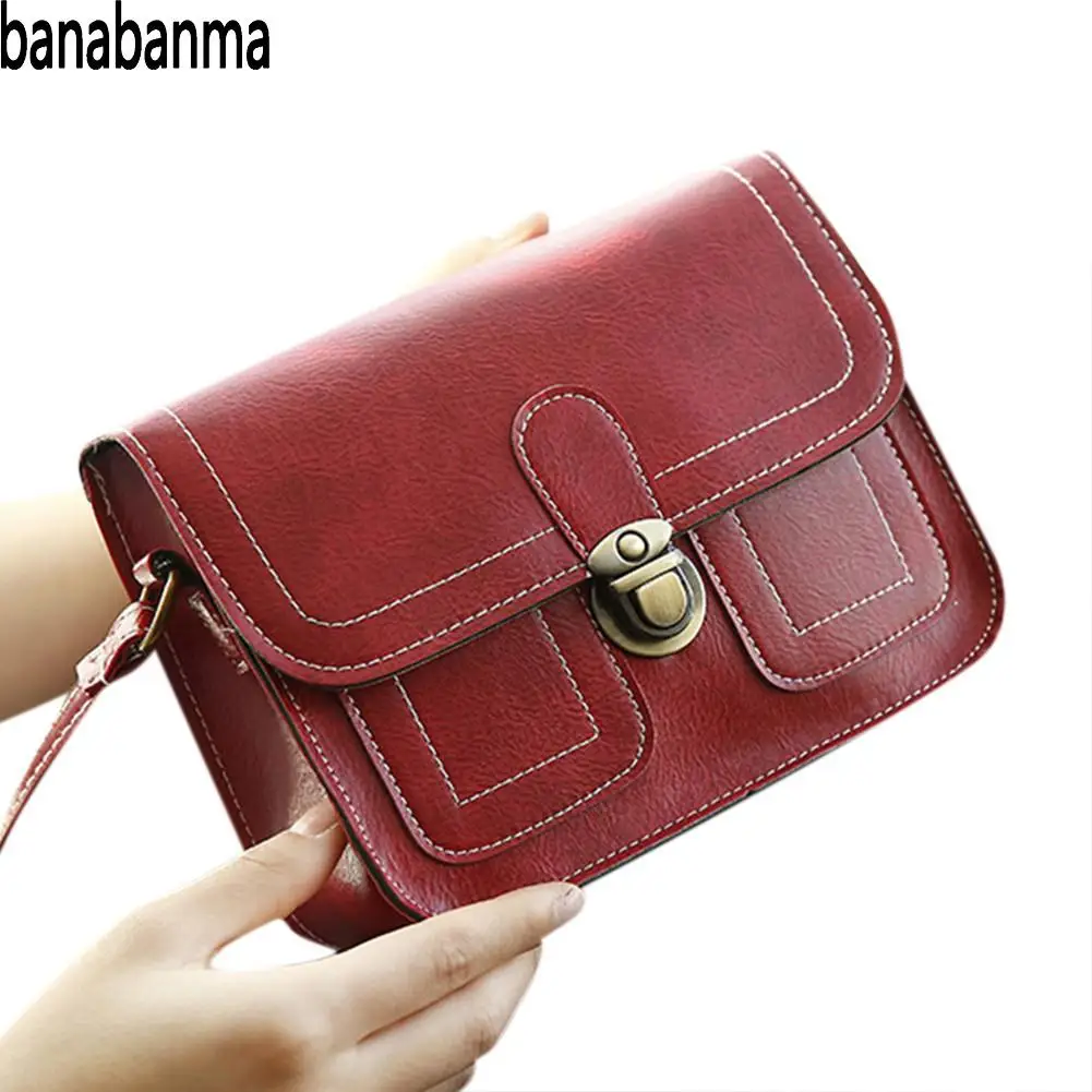 

Banabanma Women Fashion Shoulder Bag Square Vintage PU Leather Solid Color Handbag Satchel Bags for Women 2018 Handbag Women Z30