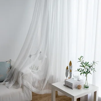 

White Stripe Voile Curtains for Bedroom Kitchen Hotel Cafe Wedding Romantic Delicate Sheer Window Drapes M052C