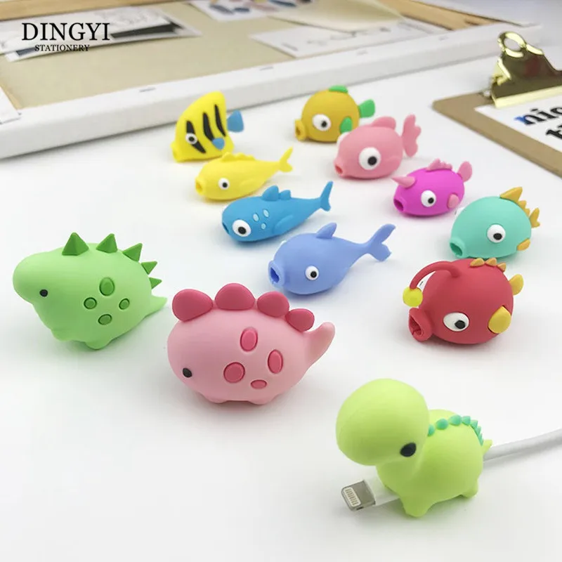 

Kawaii Fish Dinosaur USB Cable Protector For Iphone Charger Protector Animal Cable/Wire Holder Cable Chompers/winder/protection