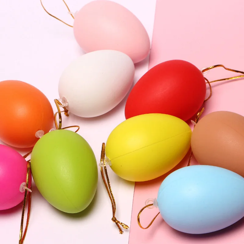 

12pcs Mixed Color Plastic Easter Egg Easter Hanging Decoration For Home Kids Children DIY Painting Egg With Rope 40x60mm