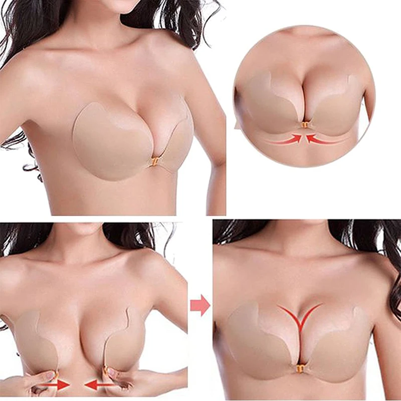 SAYFUT Push-up Nude Strapless And Backless Bra, Nude Silicone Push-up  Adhesive Bra