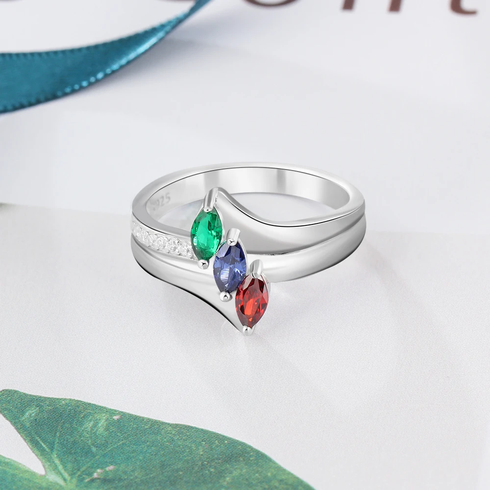 Family Ring Personalized Birthstone Engrave Name Rings 925 Sterling Silver Jewelry Anniversary Birthday Gift (JewelOra RI102985)