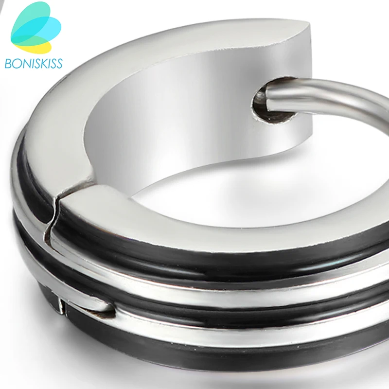 BONISKISS мужской маленький обруч из нержавеющей стали серьги huggie полосатый