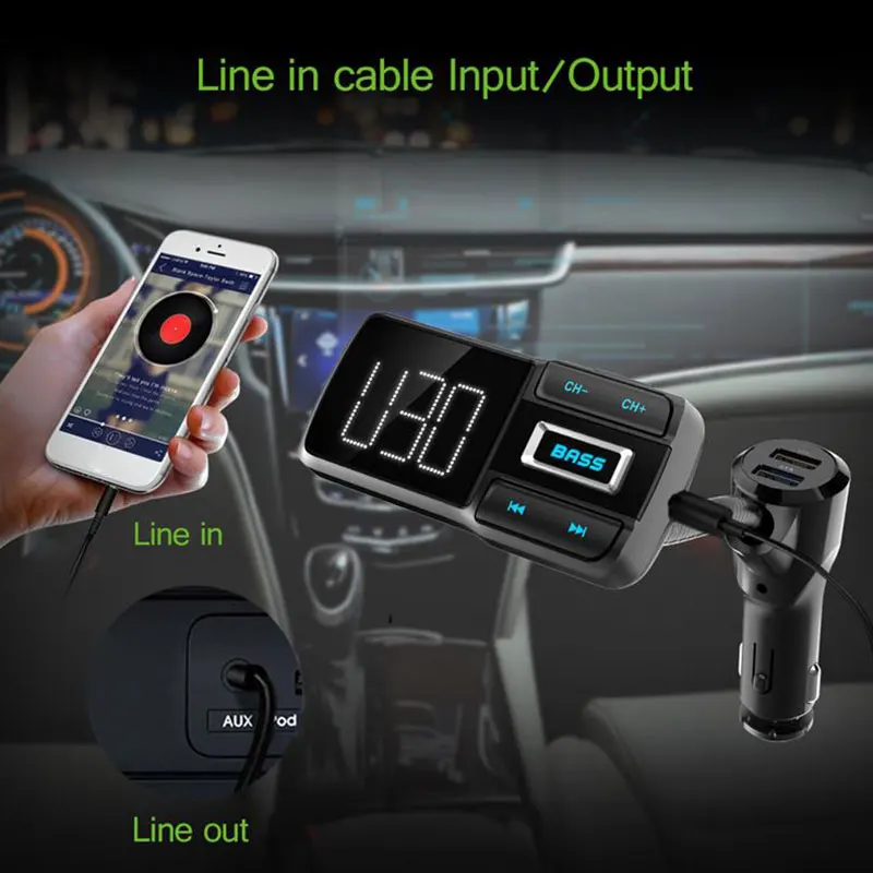 Vehemo Универсальный 5 В/2,4 А+ 1 а Автомобильный MP3 двойной USB басовая Кнопка Bluetooth fm-передатчик музыкальный приемник зарядное устройство для телефона плеер громкой связи