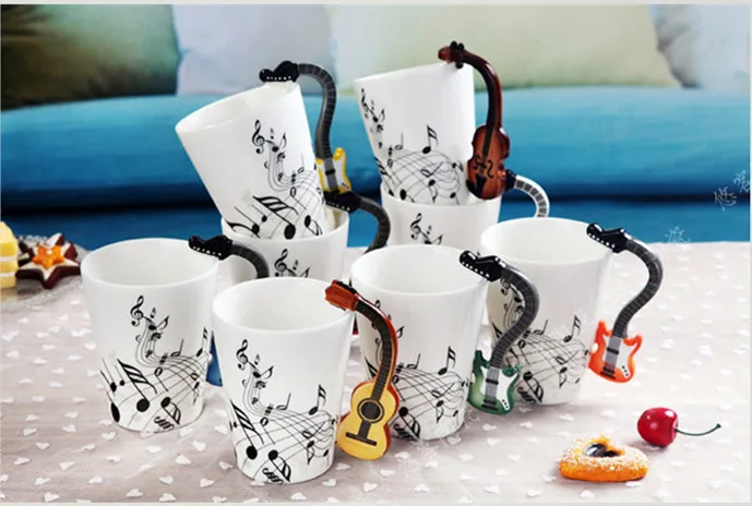 Caneca de cerâmica estilo violino, xícara com alça para café chá leite