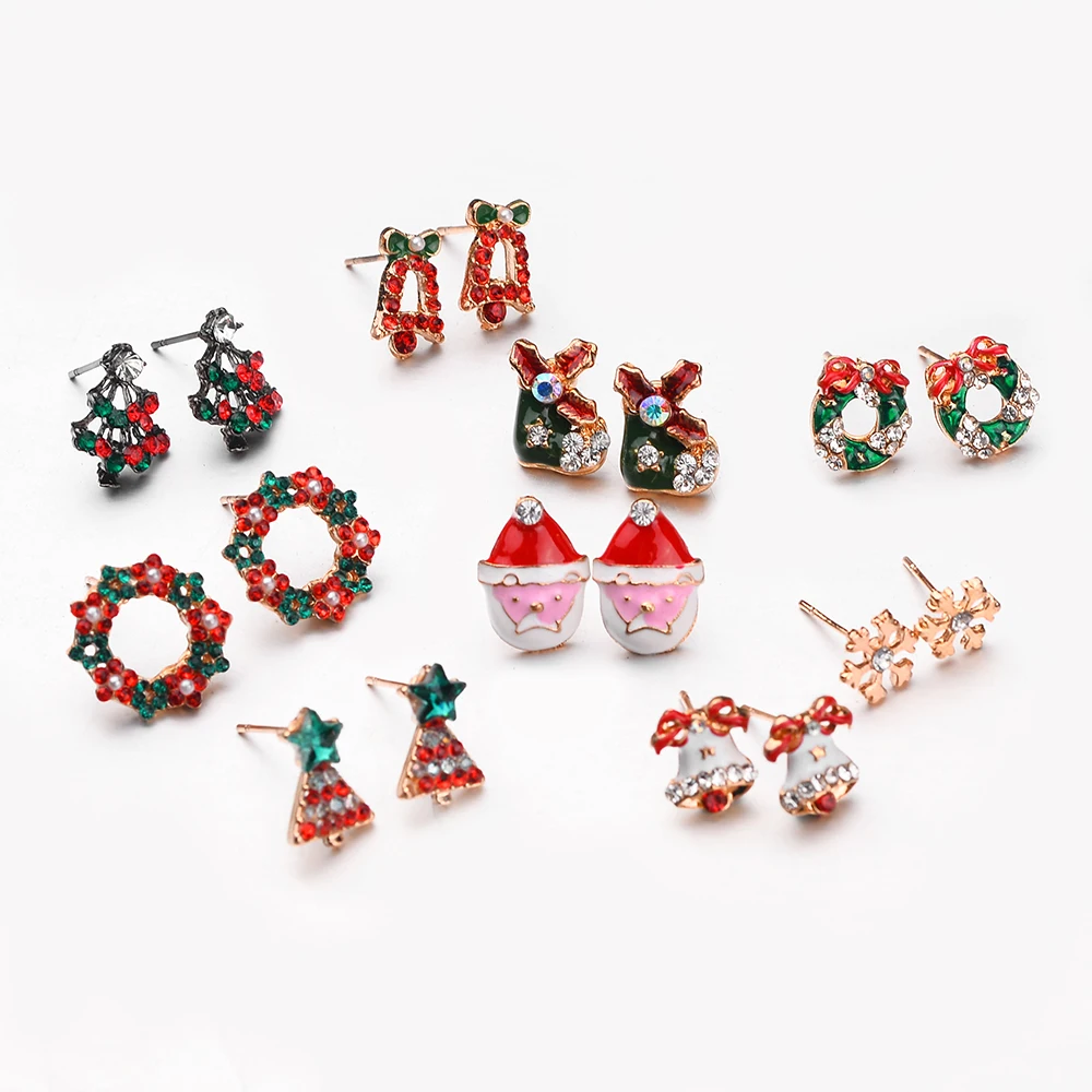 New Christmas Color Tree Snowflake Round Stud Earring for Girl Kid Bell Santa Claus Ear Cuff Earrings Festive Gift Jewelry | Украшения и