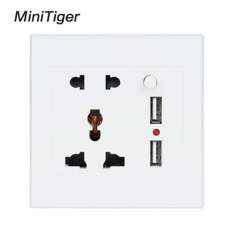 Minitiger Universal Standard Wall Power Socket Dual Switched USB Charging Port For Mobile Phone 2.1A Output LED Indicator | Обустройство