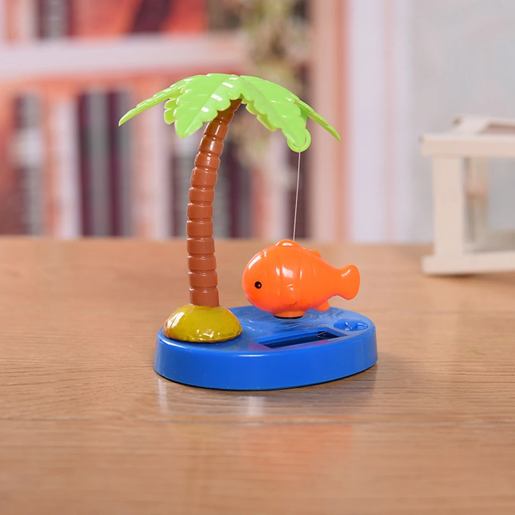 Solar Powered Dancing Fish with Coconut Palm   Toy Kids Birthday Gift Car Dashboard Ornament