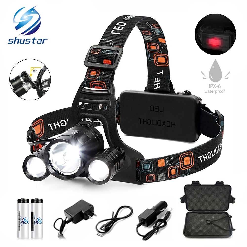 

Super bright LED Bicycle Headlight 3T6 headlamp 4 light mode+Warning lamp Bike light Powered by18650 battery Cycling lighting
