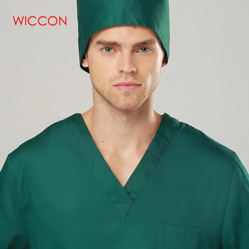 WICCON Новая модная, с короткими рукавами Для мужчин костюмы хирургические халаты одежда медсестра сплошной модная летняя из хлопковой рубашки и брюк с форма