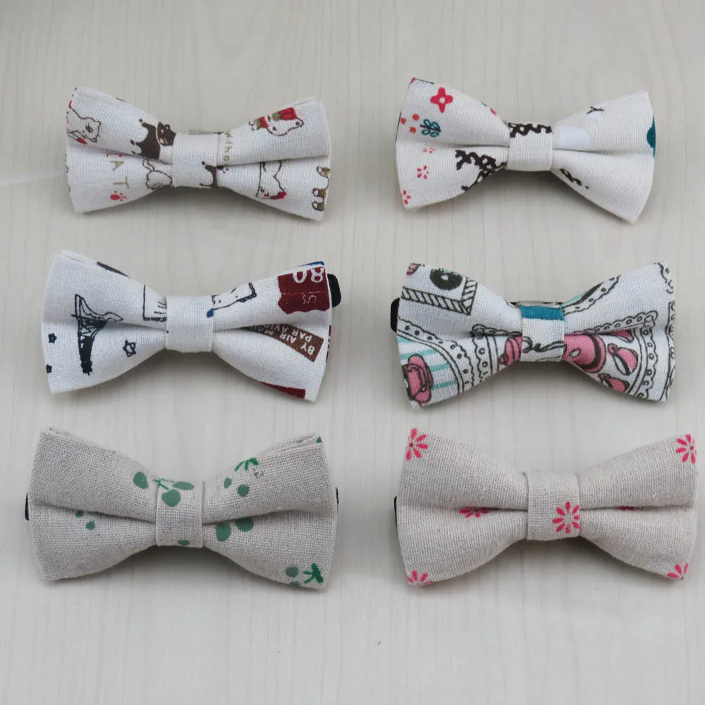 

New Children bowtie cotton linen bowties flowers pyramid pattern many design such as you to choose Unique bow tie