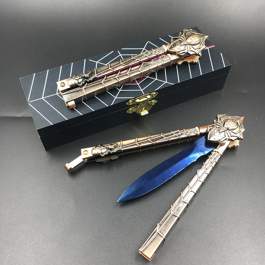 Stainless steel butterfly in knife training knife blade Karambit folding Knife Practice knife gift trainer + wooden gift box Stainless steel butterfly in knife training knife blade Karambit folding Knife Practice knife gift trainer + wooden gift box