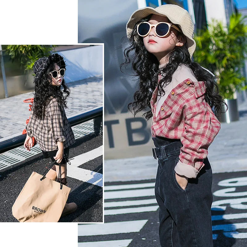 

girls clothes for 12 years 2018 long sleeve plaid blouse cotton children top