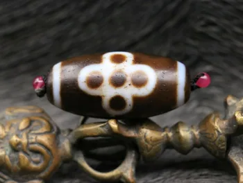 

Magic Power Rare Pattern Tibetan Old Agate 5 eye Lightening Totem 40*20mm Big Drum Shape dZi Bead Talisman LKbrother Sauces