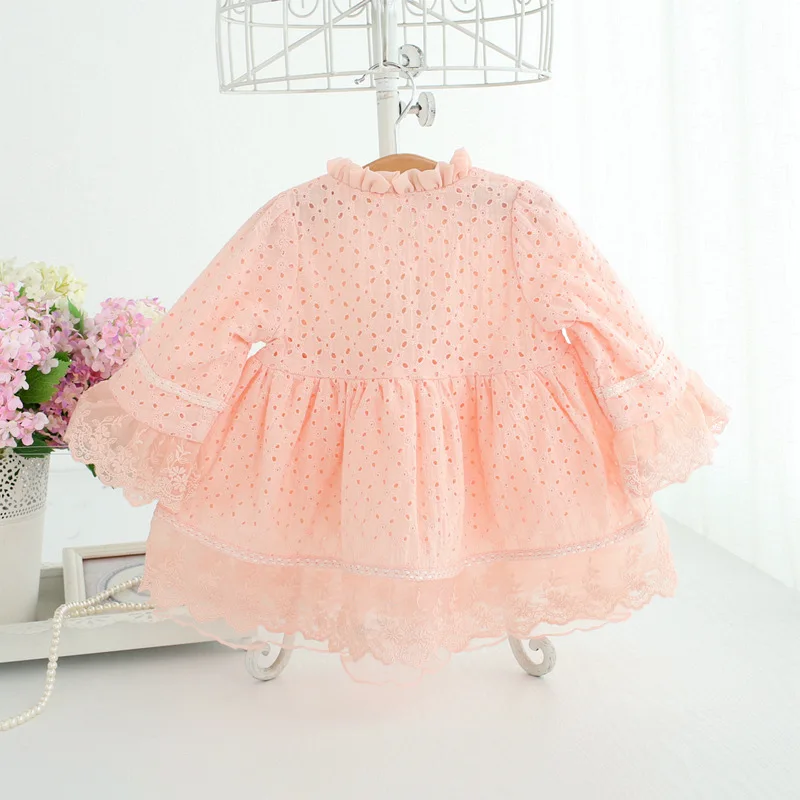 Весеннее платье для маленьких девочек вечерние платья принцессы с длинными рукавами и вышивкой для дня рождения Детская одежда Детские платья для От 0 до 2 лет, розового и белого цветов