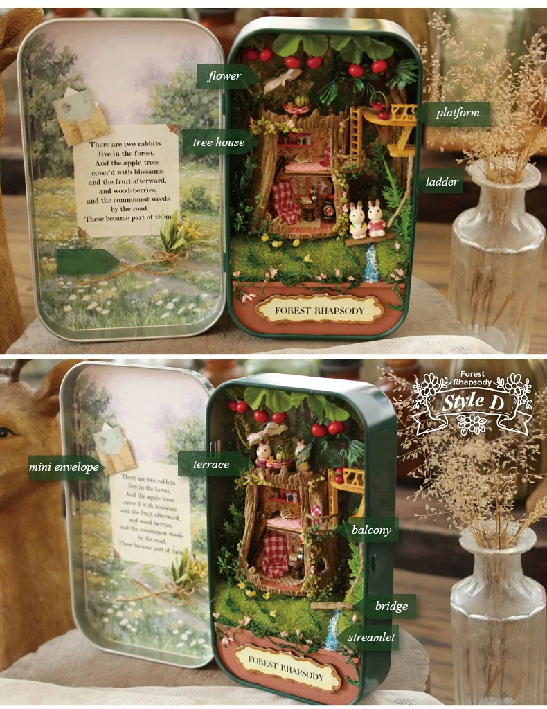 Box Theatre Forest rhapsody Doll House 3D Mini DIY Miniature Wooden Puzzle Dollhouse Furniture Decoration Toy for Birthday Gift(4)