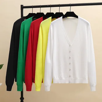 

2020 new large size V-neck sweater women take a small summer air-conditioning thin cardigan YDSY004