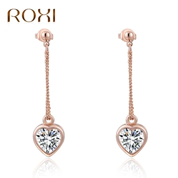 

ROXI Wholesale 10pcs/lot Dangle Earrings Rose Gold Jewelry Love Heart Pendant Long Earrings Crystals Ohrringe For Women
