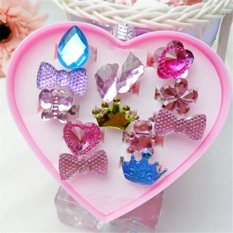 1 коробка Необычные Регулируемые кольца с драгоценными камнями вечерние детские подарки для девочек, игрушки для девочек 95AE - Цвет: 12 pcs