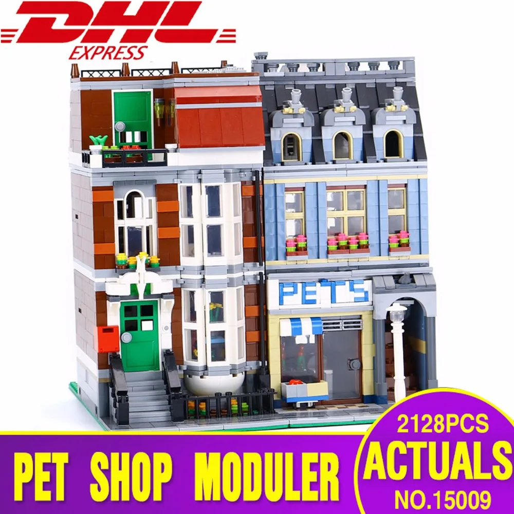 

DHL Ship From Spain 15009 City Building Series The 10218 Pet Shop Supermarket Model City Street Building Blocks Christmas Toy