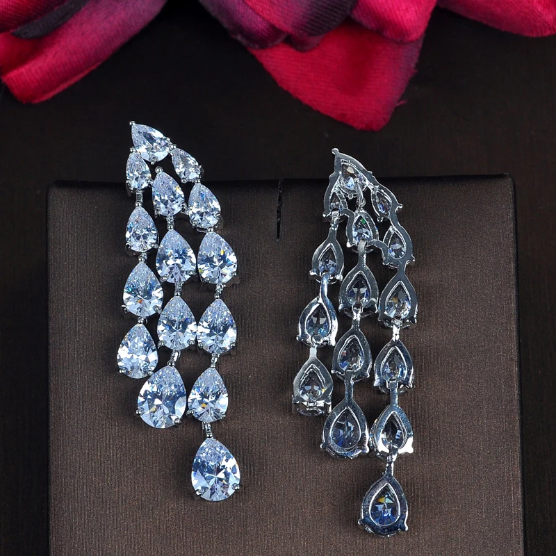 HIBRIDE Fashion Water Drop Shape AAA Cubic Zircon Pendent Drop Earring For Women Engagement Jewelry Wholesale E-851 - Image 2