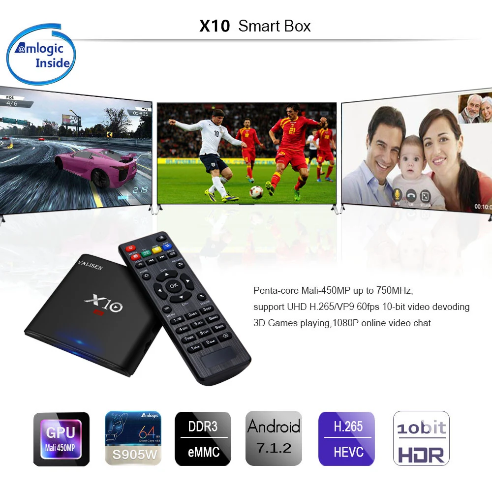 ТВ приставка X10 Android 7 1 Amlogic S905W 2 Гб ОЗУ + 16 ПЗУ четырехъядерный WIFI 4K * 2K HD Смарт
