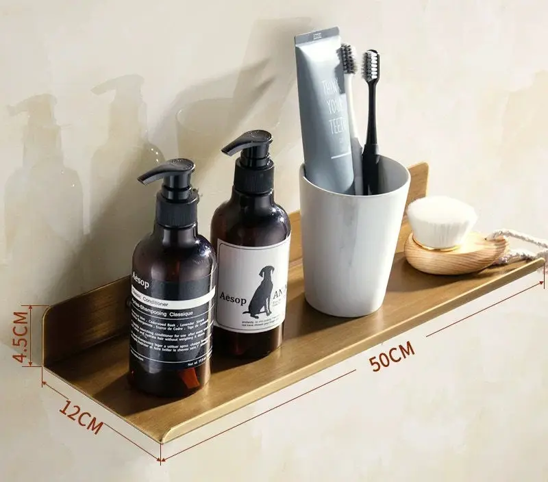 50cm Полка для ванной комнаты, античная латунь, душевая стойка, душевая полка, держатель болтов, вставляемый Тип 40-60 см, угловая полка, аксессуары для ванной - Цвет: 50cm