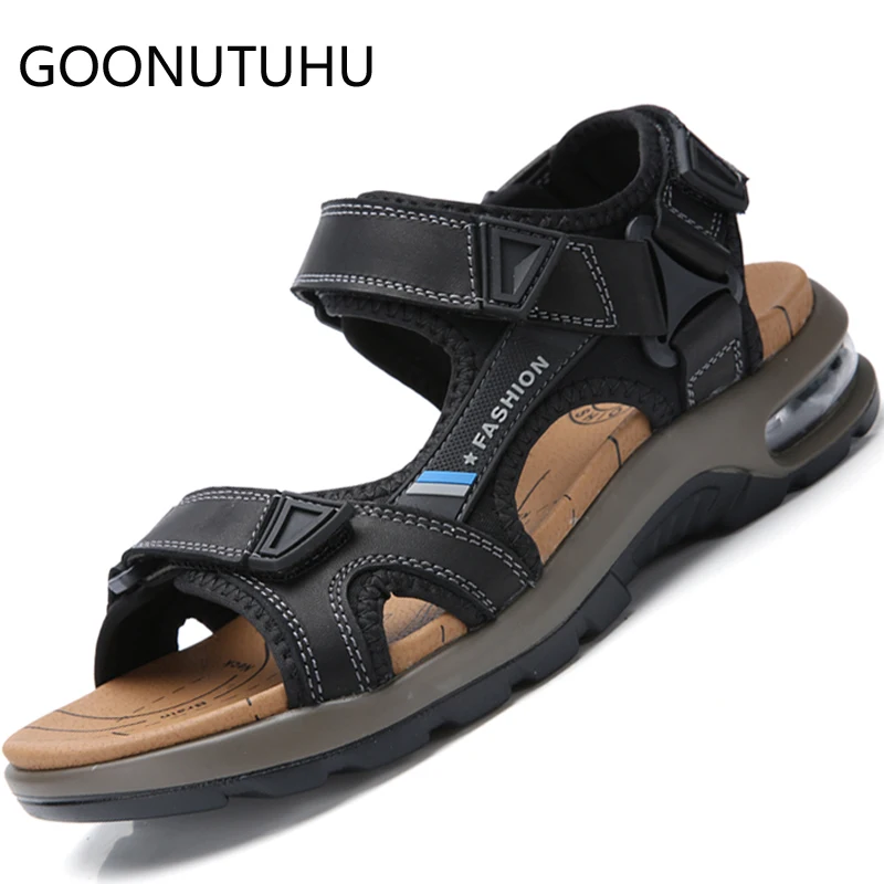 

2019 new men's sanldas casual genuine leather summer shoes male hook loop big size beach sandal man flat outdoor sandals for men