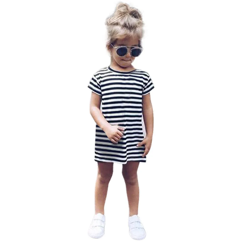 

Children Party Black and White Striped Princess Dresses Clothes For Toddler Baby Kid Girl Casual Short Sleeve Summer Dress T
