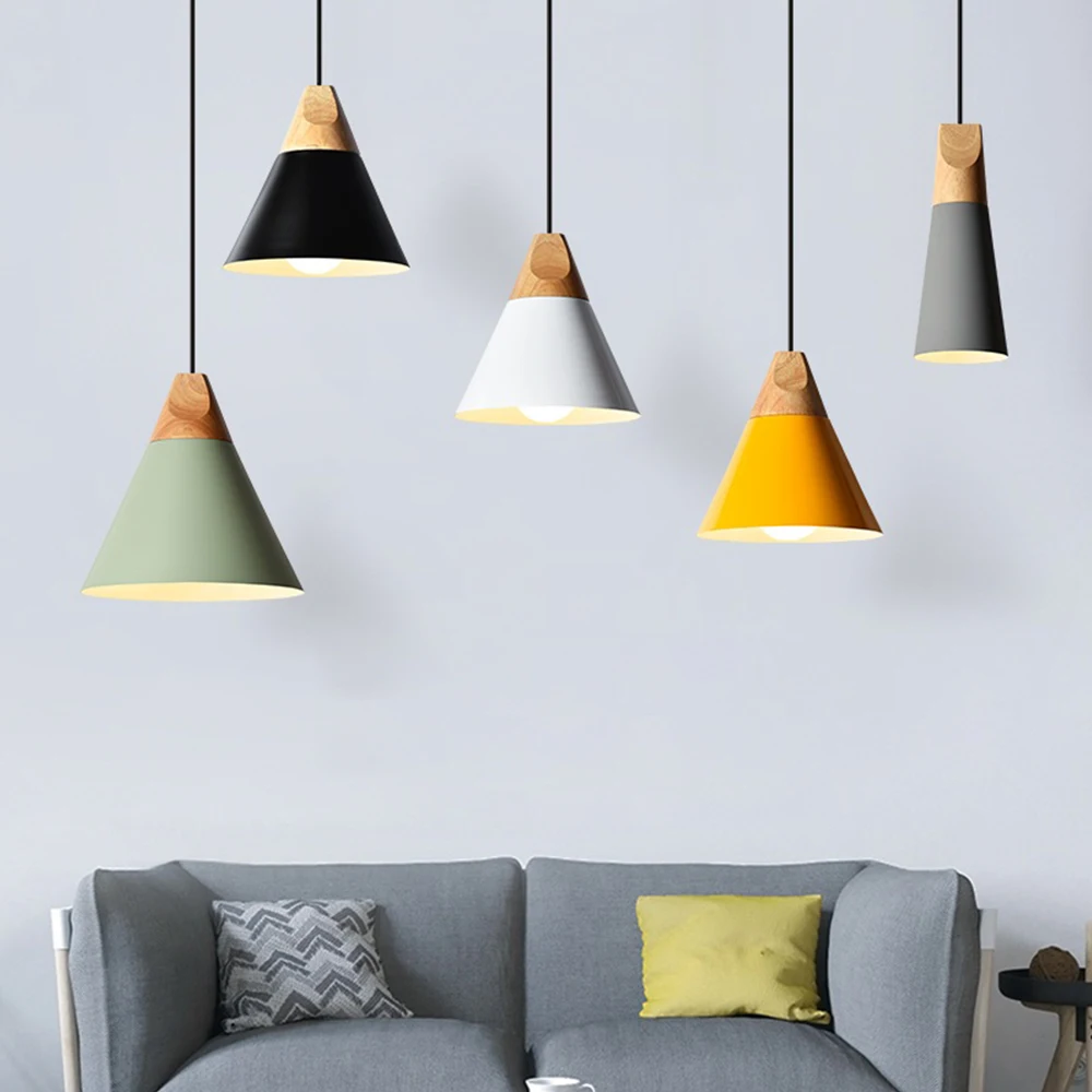 

[DBF]Nordic combined bar real wood Pendant Lights Modern Colorful Restaurant Coffee Bedroom Lighting Iron+Solid Wood E27 Holder