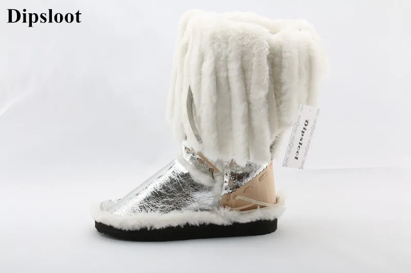 Dipsloot/Новинка; зимние сапоги до середины икры с высоким мехом и бахромой; удобная женская модная зимняя обувь на плоской подошве; Eskimo;