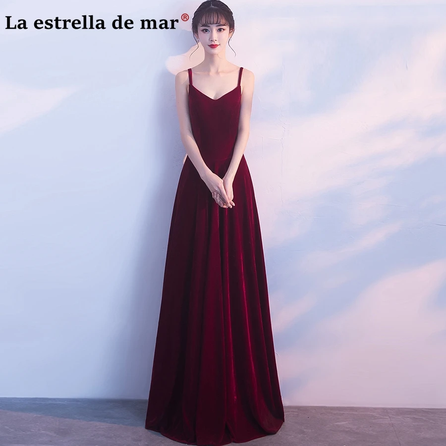 

Plus size Vestidos de madrinha New Velvet sexy V neck Spaghetti StrapsA Line Burgundy bridesmaid dresses long sukienka wesele