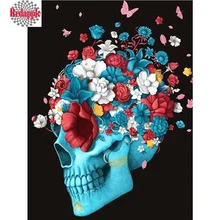 5D DIY Алмазная картина фото на заказ череп синий цветок вышивка крестиком Мозаика рукодельные работы полная квадратная мозаика вышивка бисером творчество