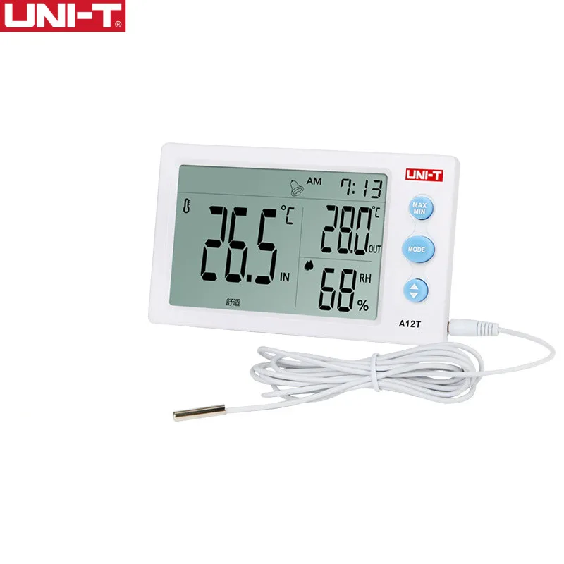 Goedkoop UNI T A12T Digitale LCD Thermometer Hygrometer Temperatuur vochtigheidsmeter Wekker Weerstation Indoor Outdoor instrument