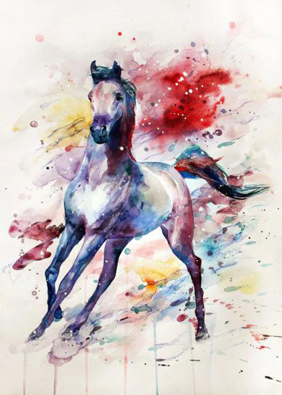 

5D DIY Watercolor Horse Diamond Painting Full Square Embroidery Mosaic Animals Paintings Rhinestones Needlework